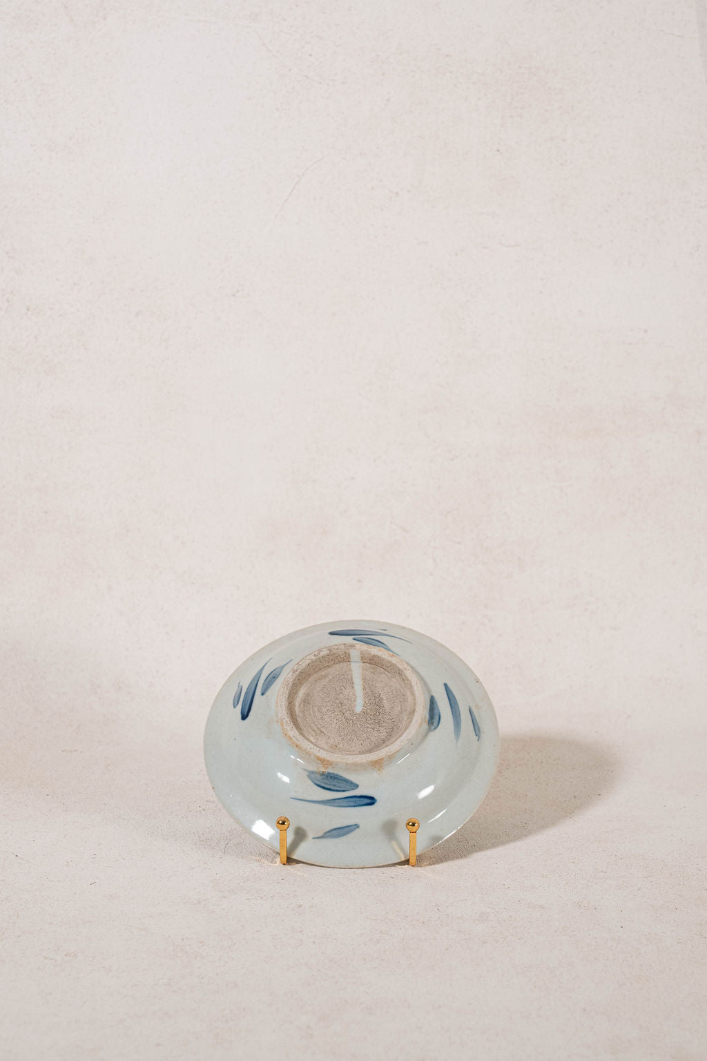 Contemporary Blue + White Chinese Shallow Dish with Lily Pad Motif
