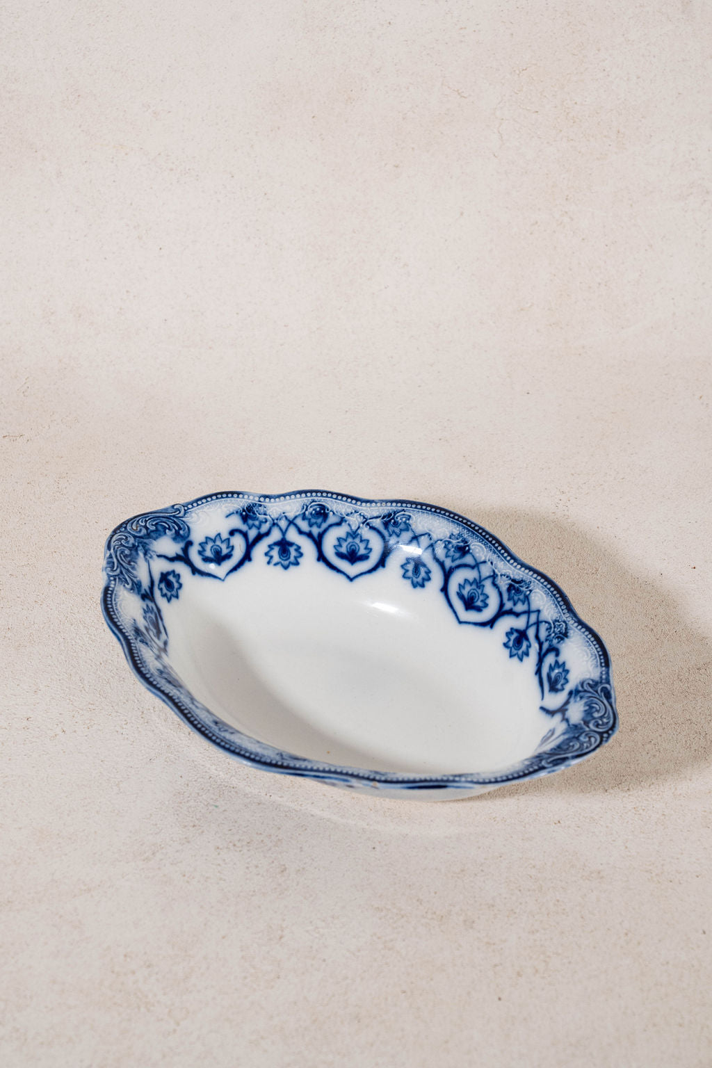 W. H. Grindley Antique Blue Flow Transferware Oval Serving Vegetable Bowl