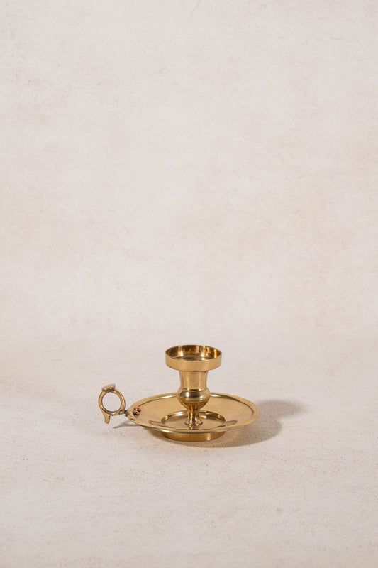 Vintage Solid Brass Chamberstick Candle Holder with Copper Bolts