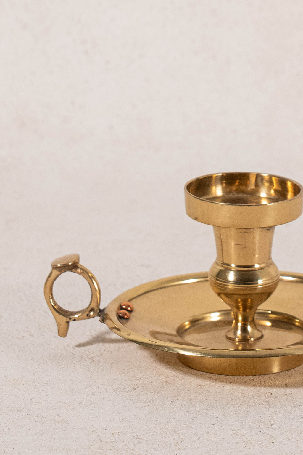 Vintage Solid Brass Chamberstick Candle Holder with Copper Bolts