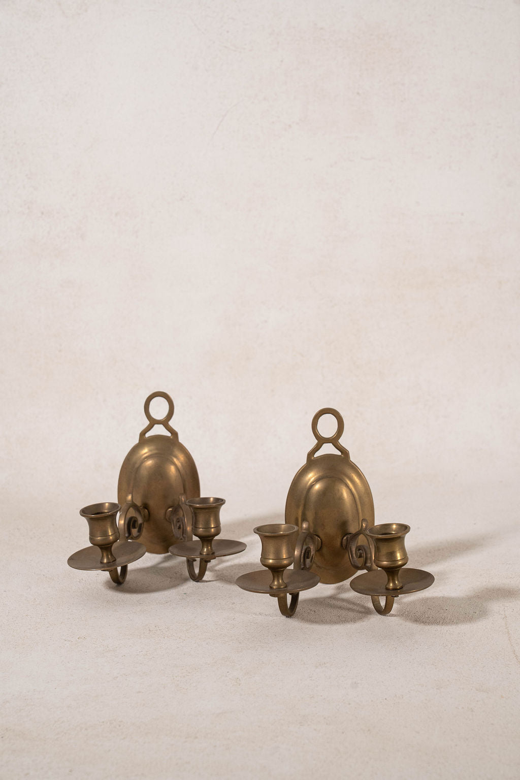 PAIR of Vintage Brass Colonial-Style Double Candle Sconce