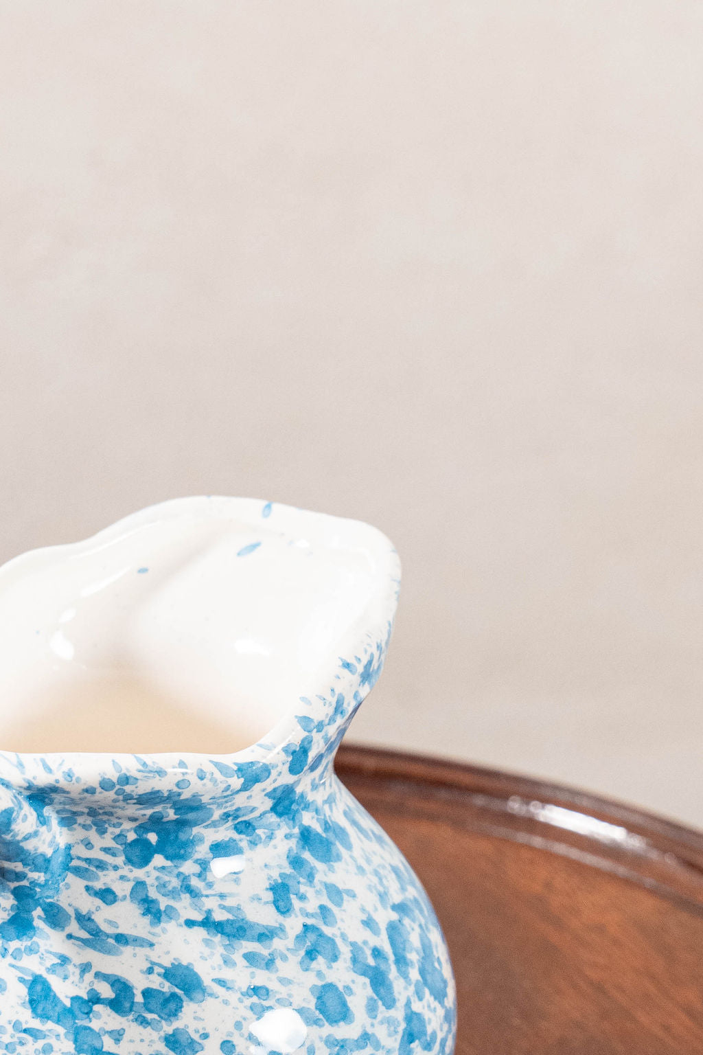 Petite Vintage Blue + White Spongeware Creamer Pitcher with Scalloped Edge