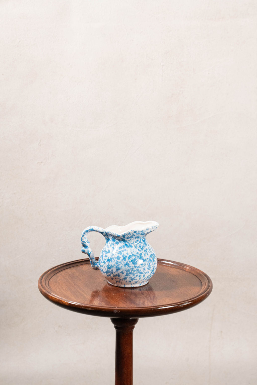 Petite Vintage Blue + White Spongeware Creamer Pitcher with Scalloped Edge