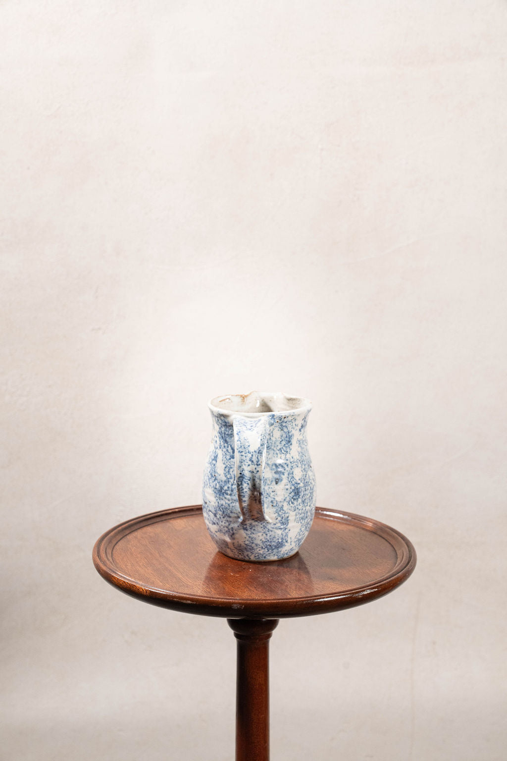 Vintage Handmade Blue + White Spongeware Pitcher