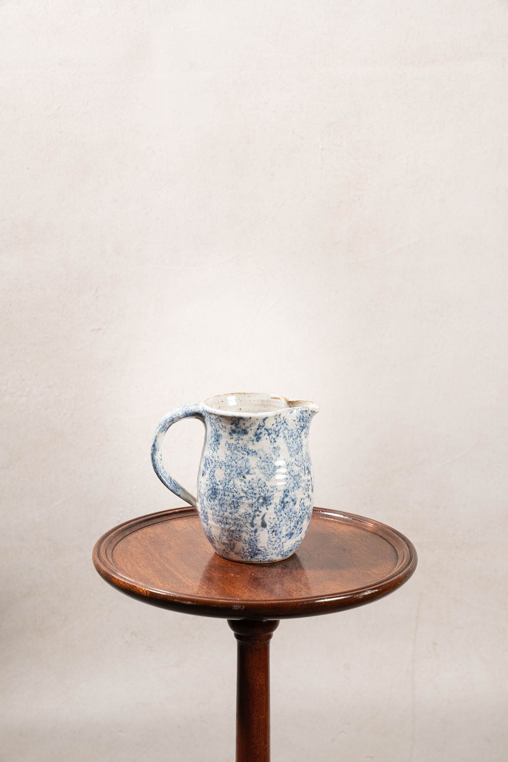 Vintage Handmade Blue + White Spongeware Pitcher