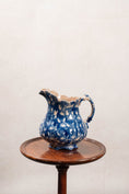 Load image into Gallery viewer, Antique Bulbous Dark Blue Glazed Scalloped Spongeware Pitcher
