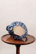 Load image into Gallery viewer, Antique Bulbous Dark Blue Glazed Scalloped Spongeware Pitcher
