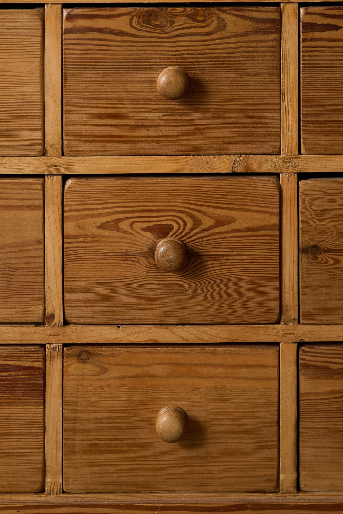 Antique English Pitch Pine 16-Drawer Apothecary Cabinet