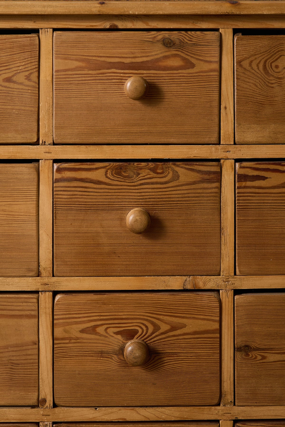 Antique English Pitch Pine 16-Drawer Apothecary Cabinet