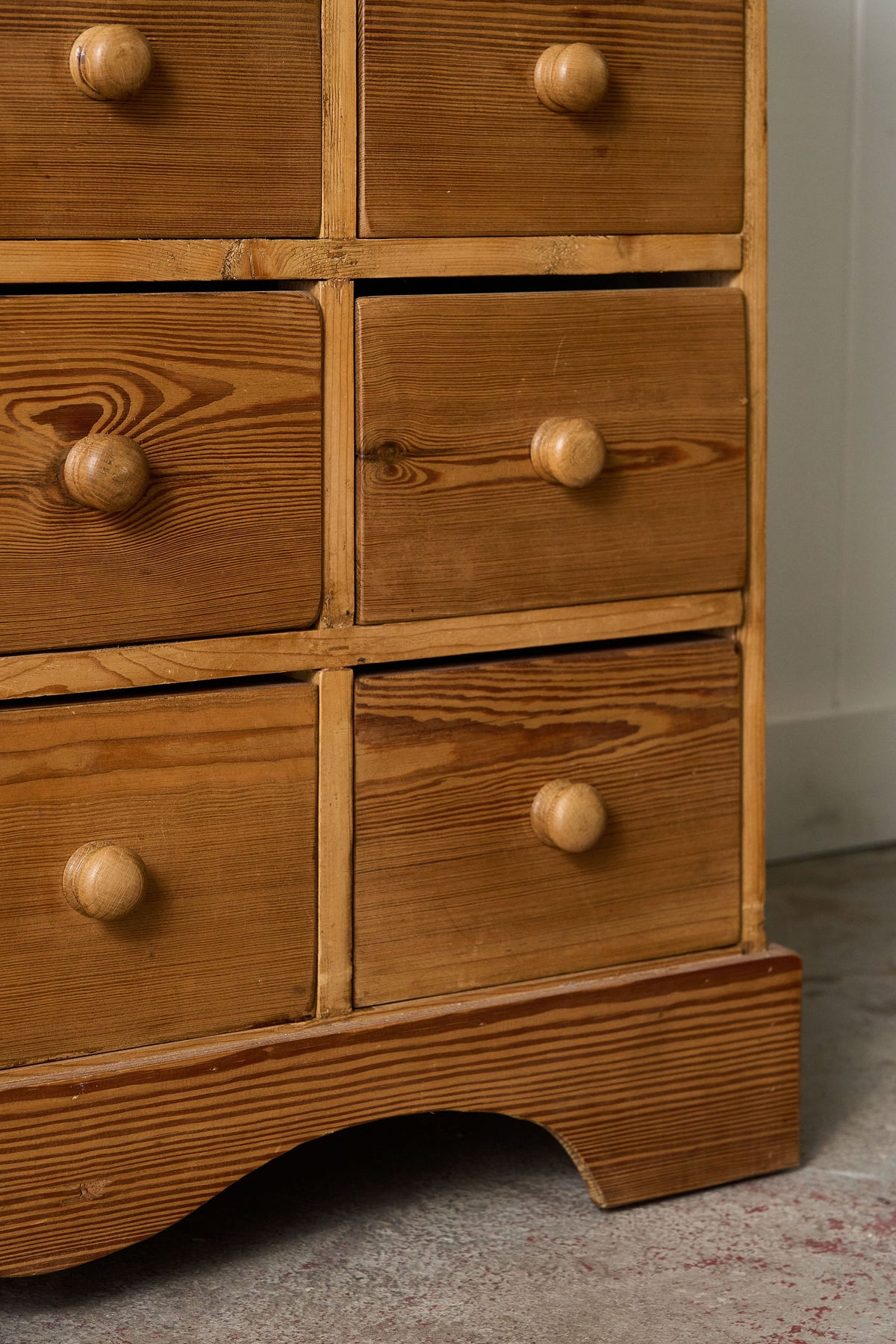 Antique English Pitch Pine 16-Drawer Apothecary Cabinet