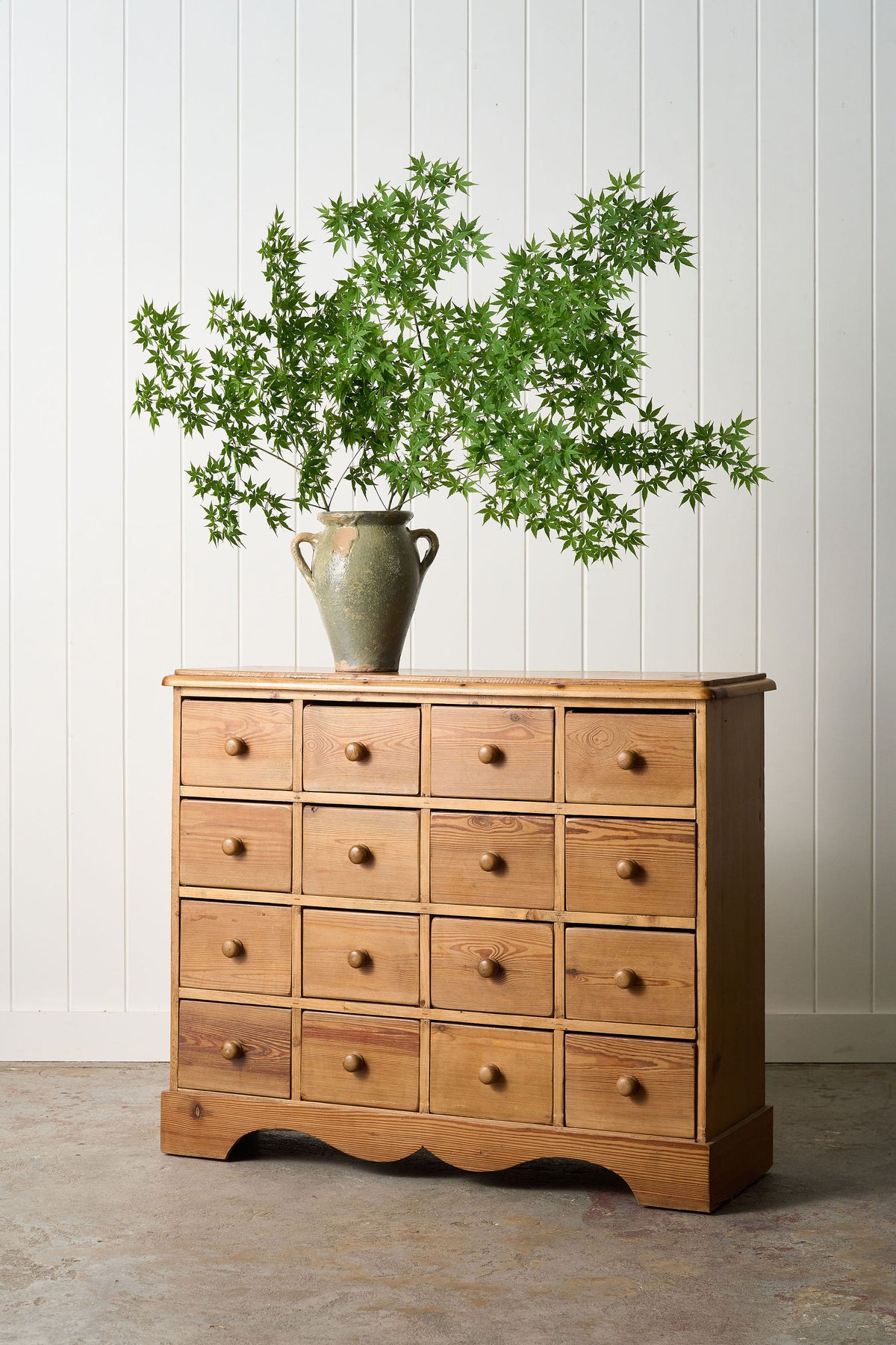Antique English Pitch Pine 16-Drawer Apothecary Cabinet