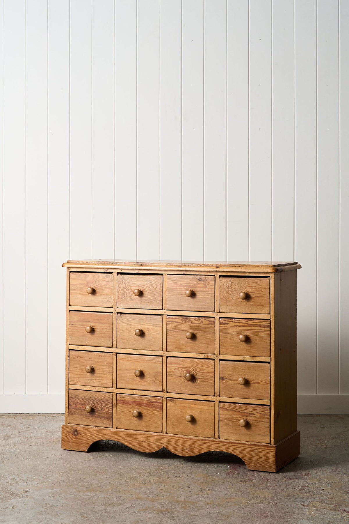 Antique English Pitch Pine 16-Drawer Apothecary Cabinet