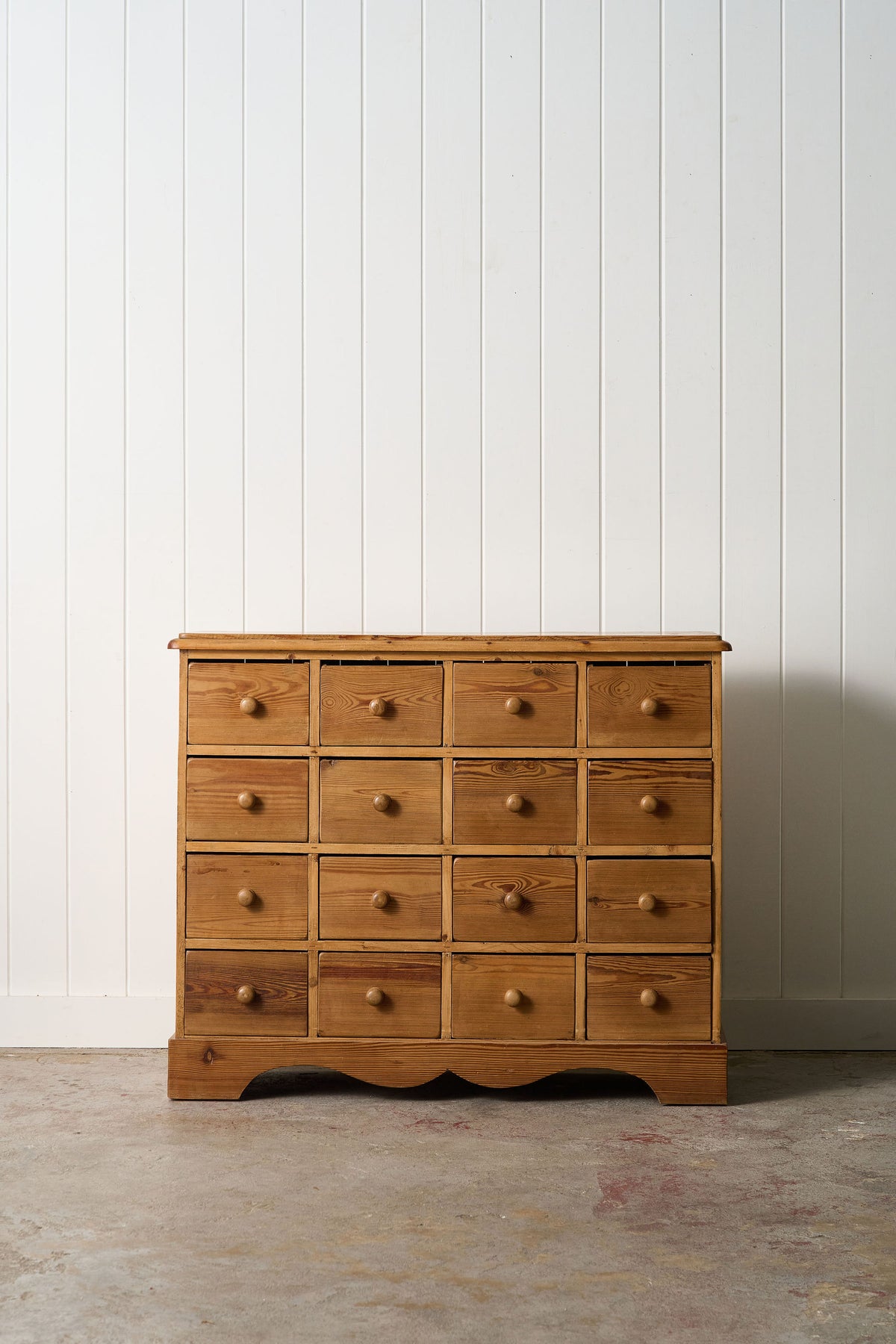 Antique English Pitch Pine 16-Drawer Apothecary Cabinet