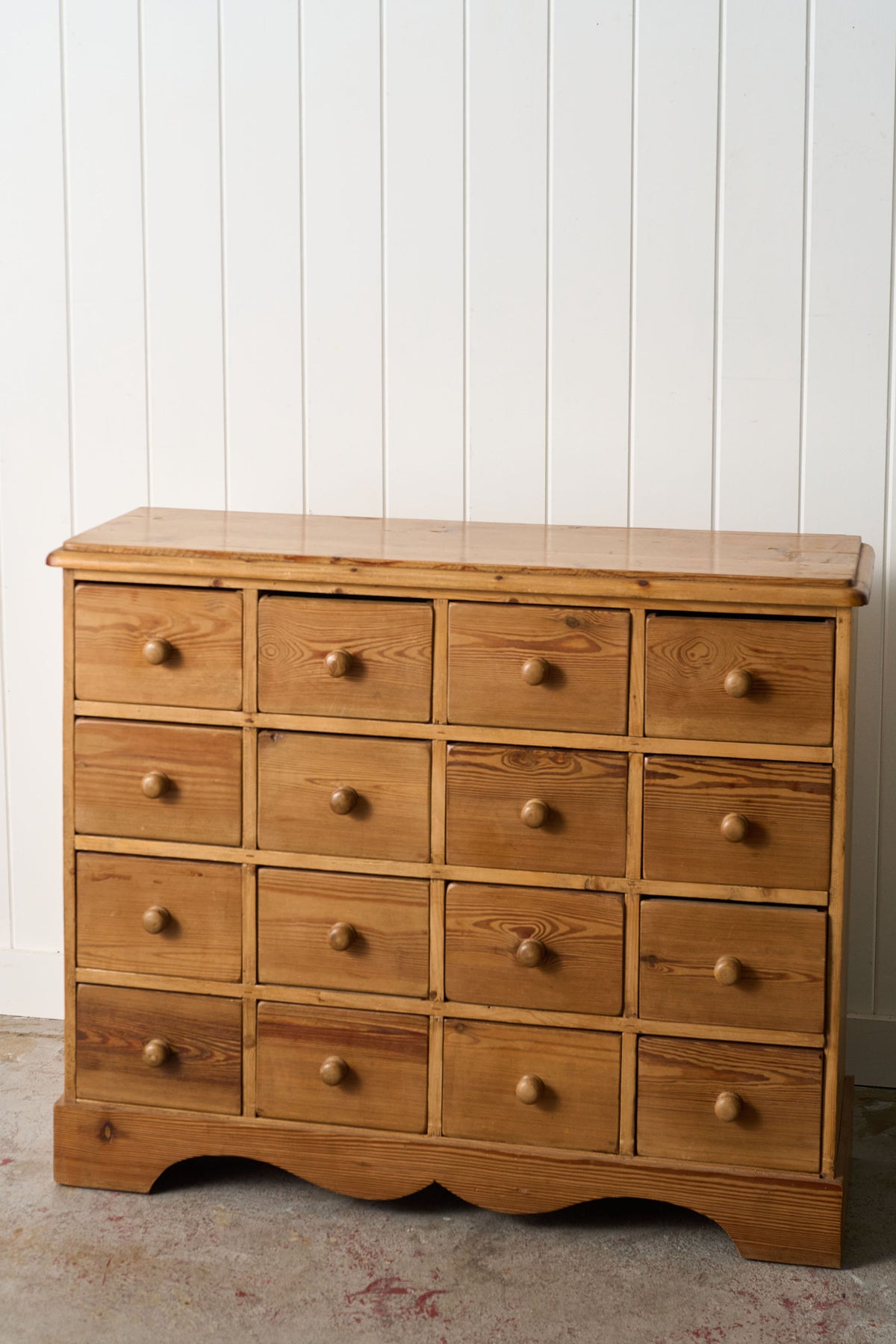Antique English Pitch Pine 16-Drawer Apothecary Cabinet