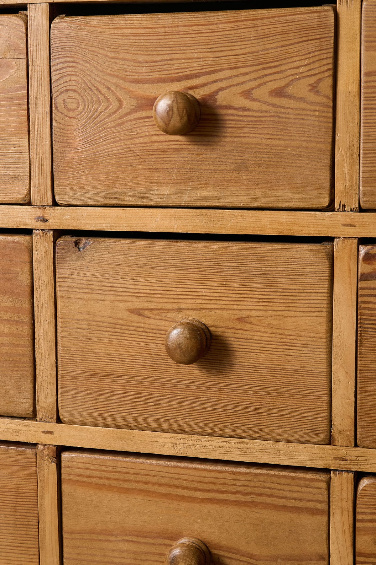 Antique English Pitch Pine 16-Drawer Apothecary Cabinet