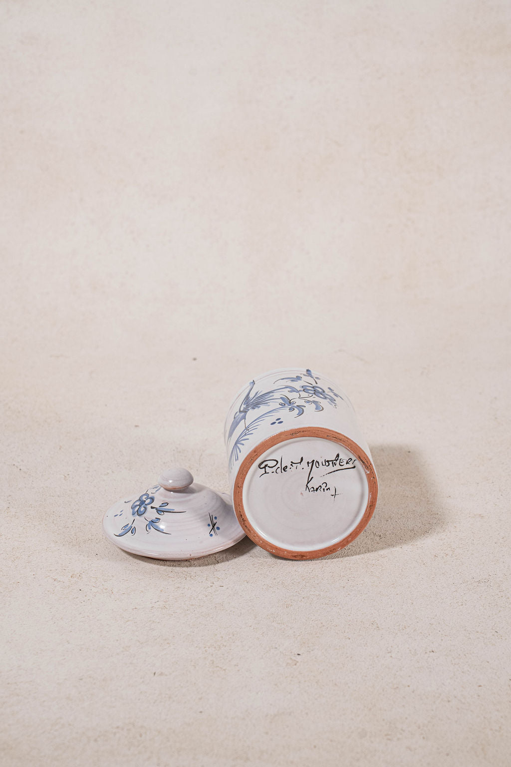 French Moustiers Blue & White Lidded Canister