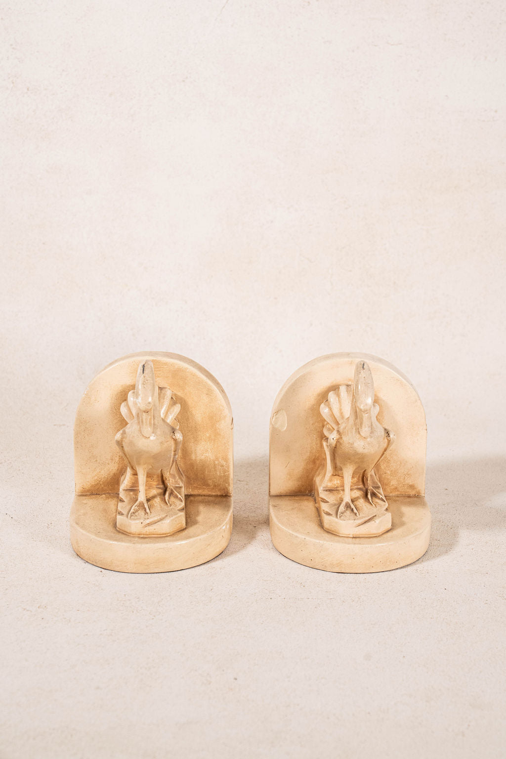 PAIR of Vintage Cream Resin Bird Bookends