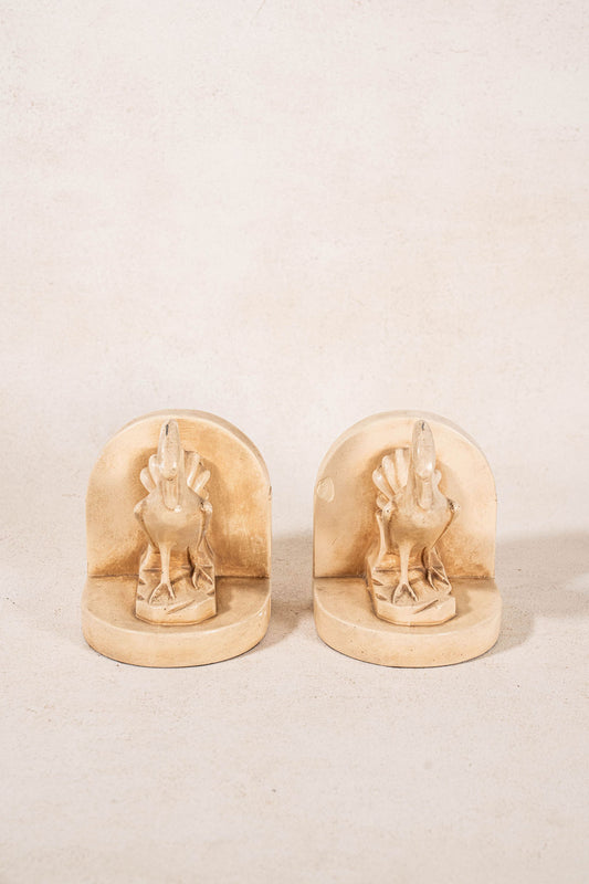 PAIR of Vintage Cream Resin Bird Bookends