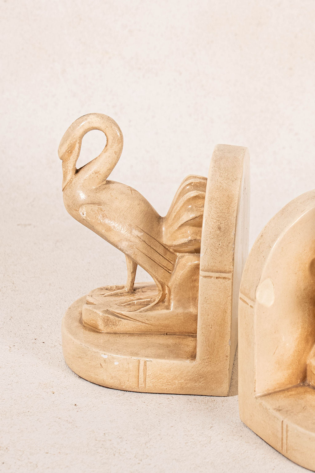PAIR of Vintage Cream Resin Bird Bookends