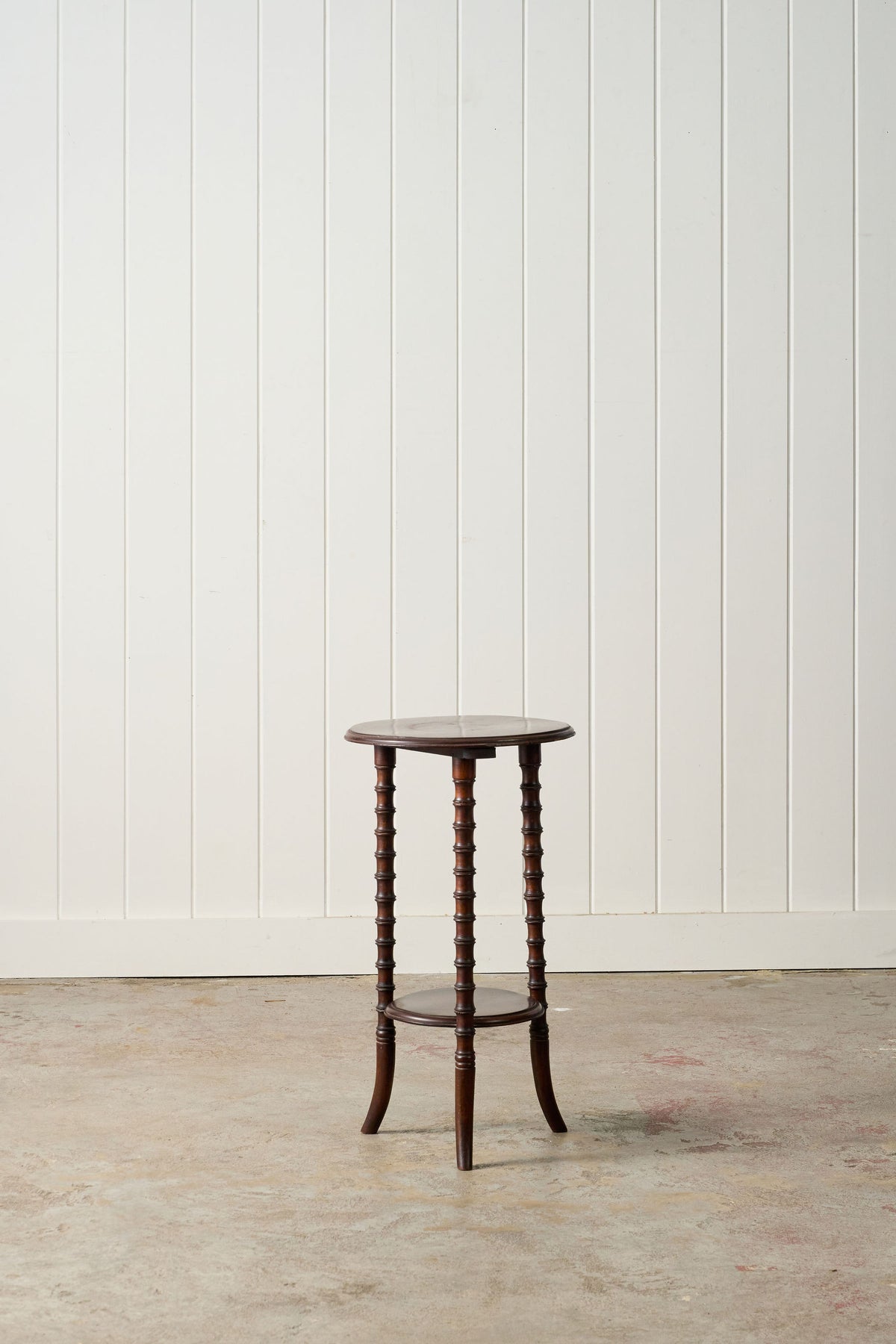 Antique Mahogany Round Side Table with Faux Bamboo Legs