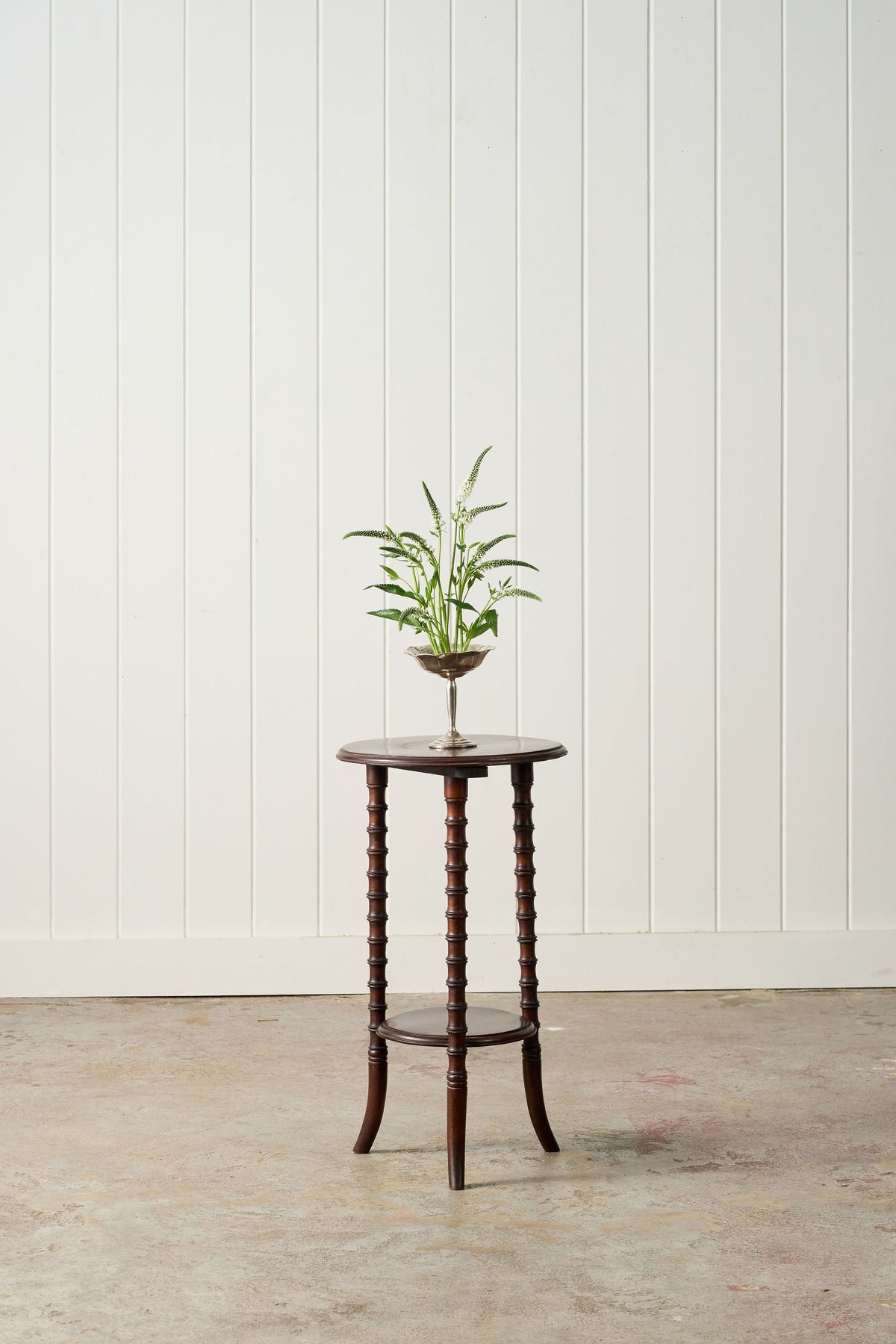 Antique Mahogany Round Side Table with Faux Bamboo Legs