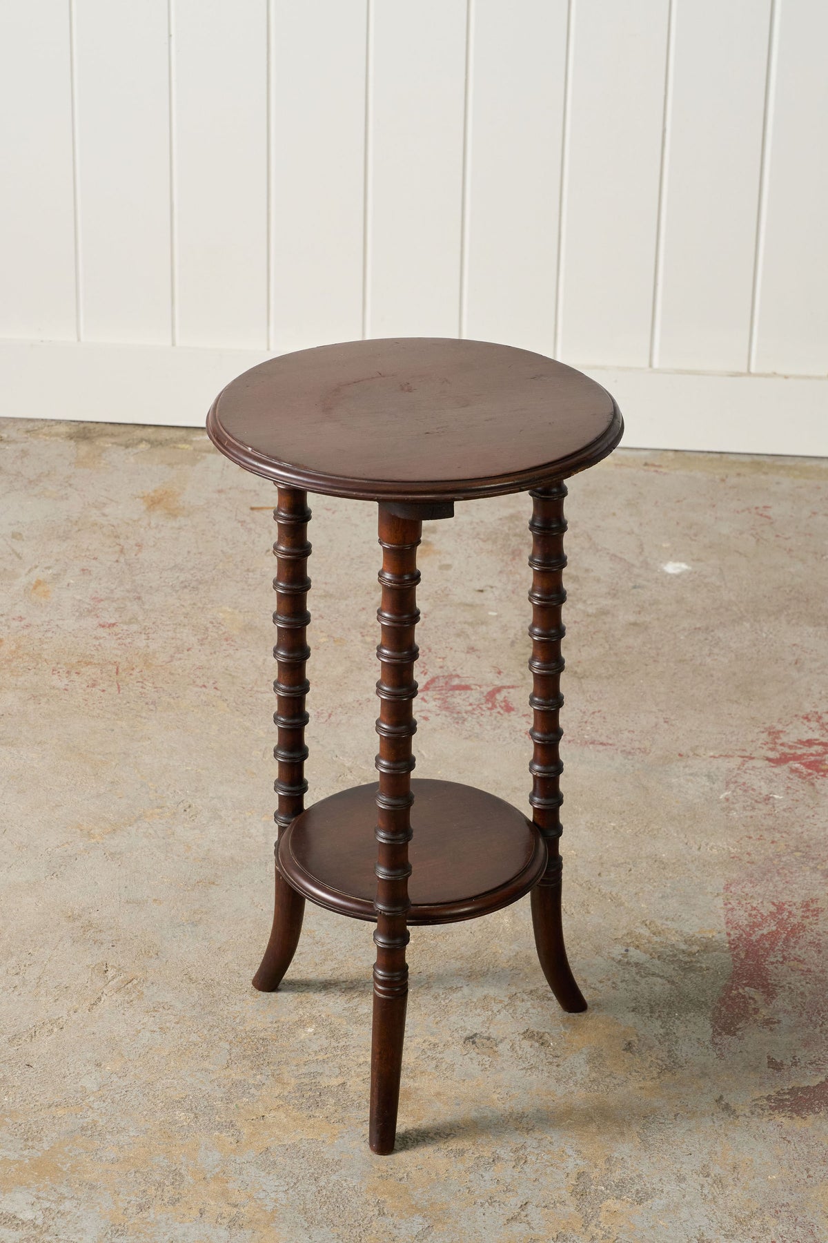 Antique Mahogany Round Side Table with Faux Bamboo Legs
