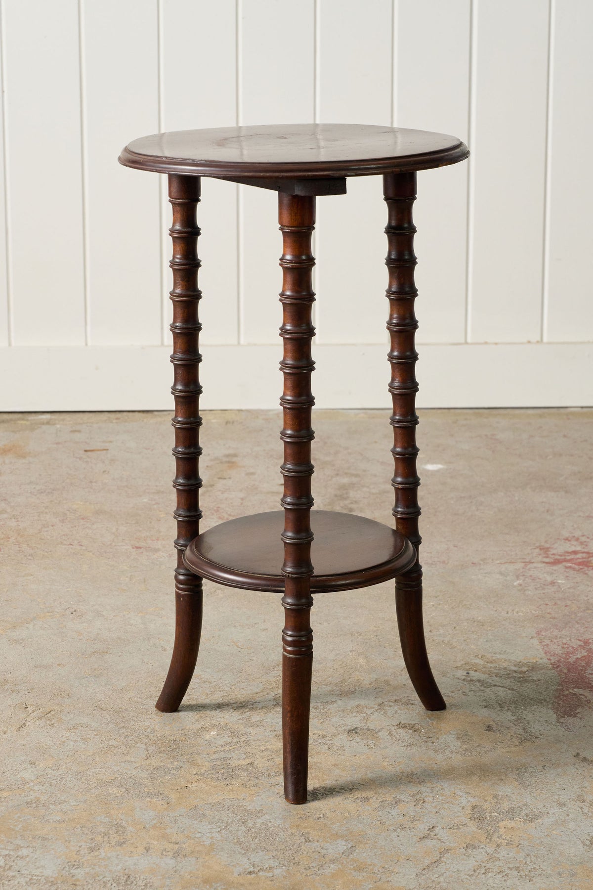 Antique Mahogany Round Side Table with Faux Bamboo Legs