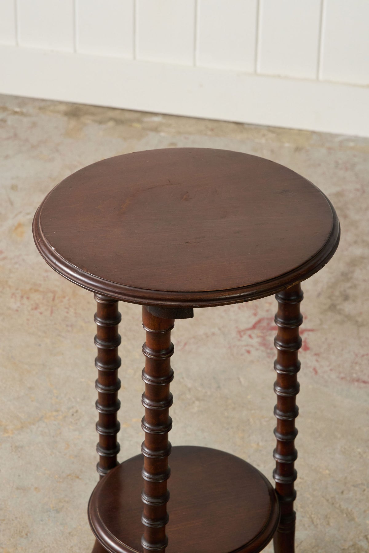 Antique Mahogany Round Side Table with Faux Bamboo Legs