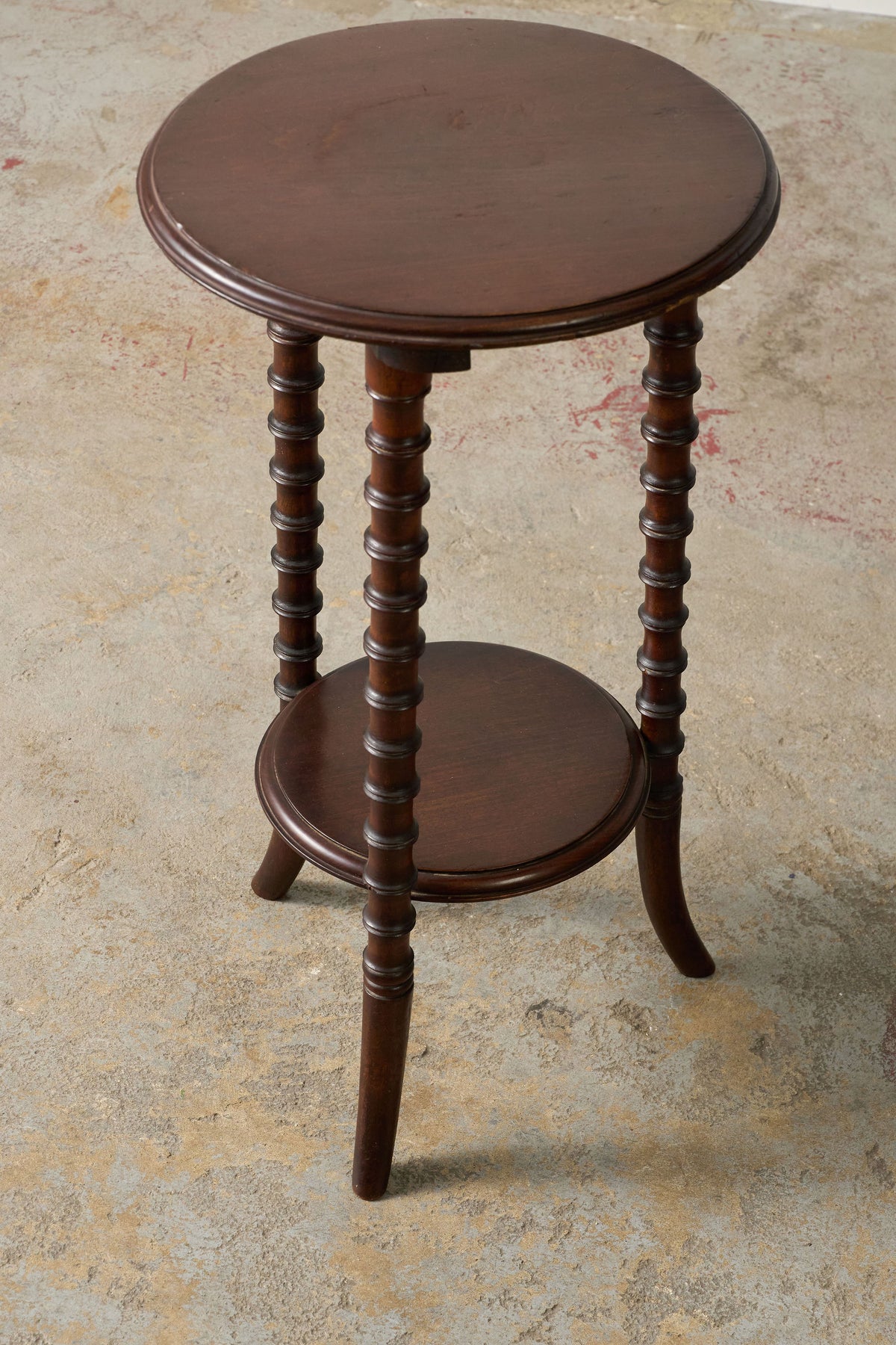 Antique Mahogany Round Side Table with Faux Bamboo Legs