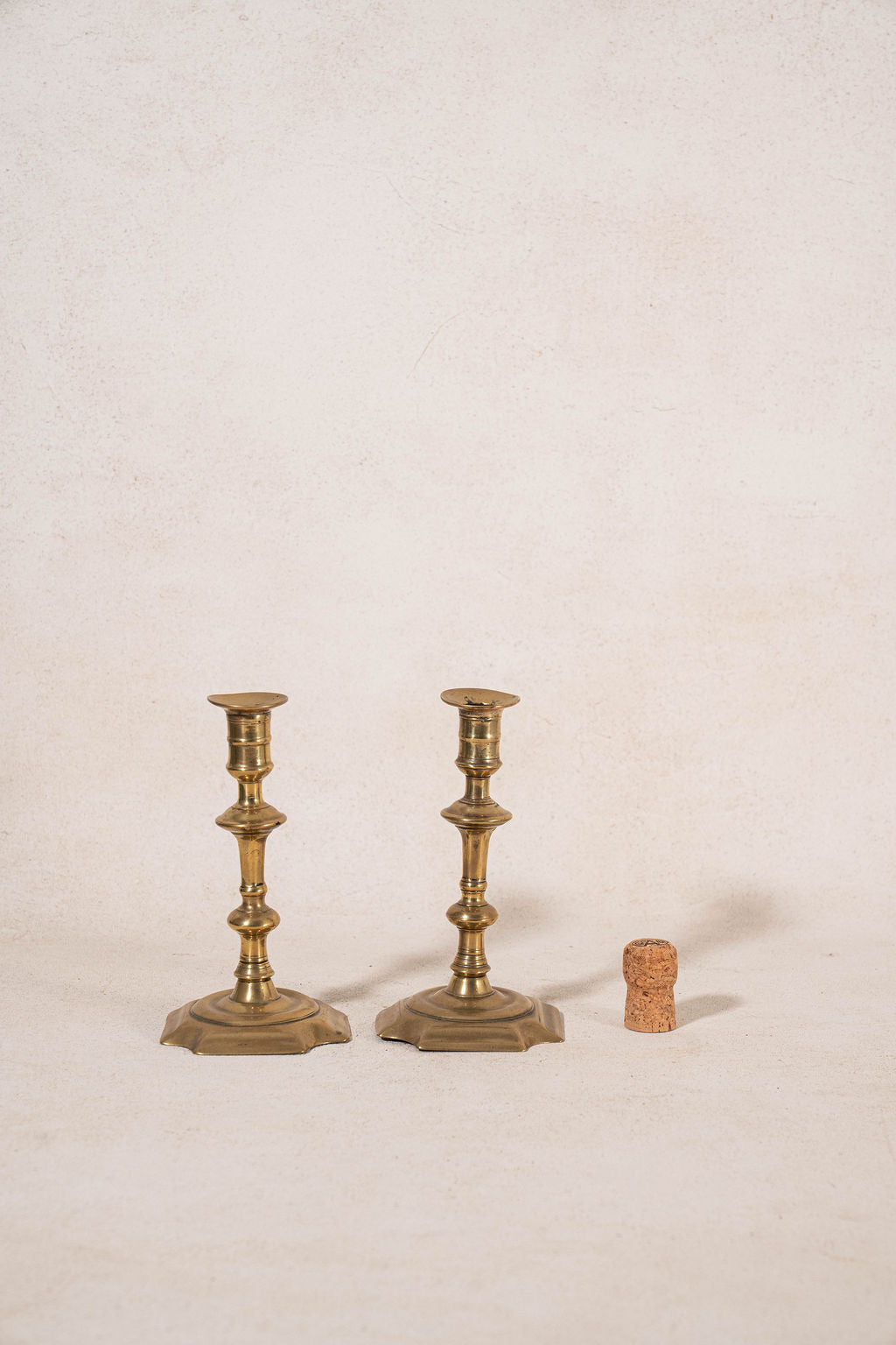PAIR of 19th Century Brass Candlesticks with Beveled Square Base