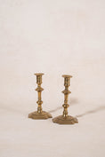 Load image into Gallery viewer, PAIR of 19th Century Brass Candlesticks with Beveled Square Base
