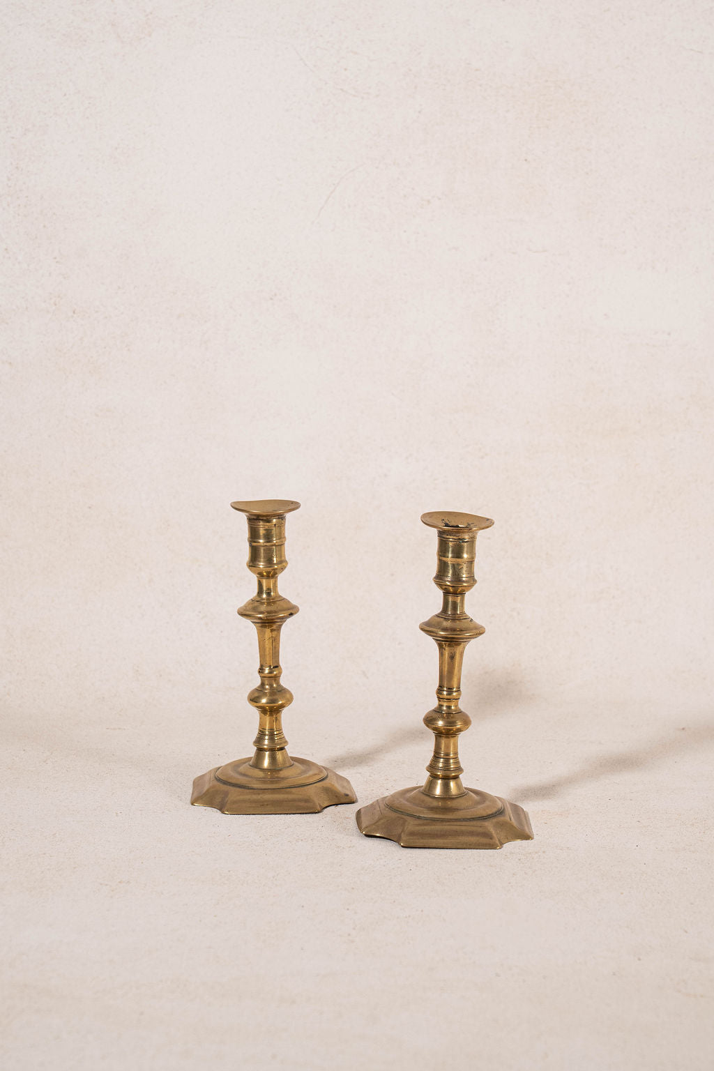 PAIR of 19th Century Brass Candlesticks with Beveled Square Base