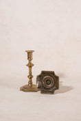 Load image into Gallery viewer, PAIR of 19th Century Brass Candlesticks with Beveled Square Base
