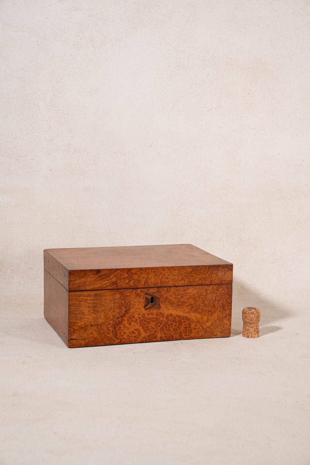 Antique English Burl Walnut Box with Red Painted Interior