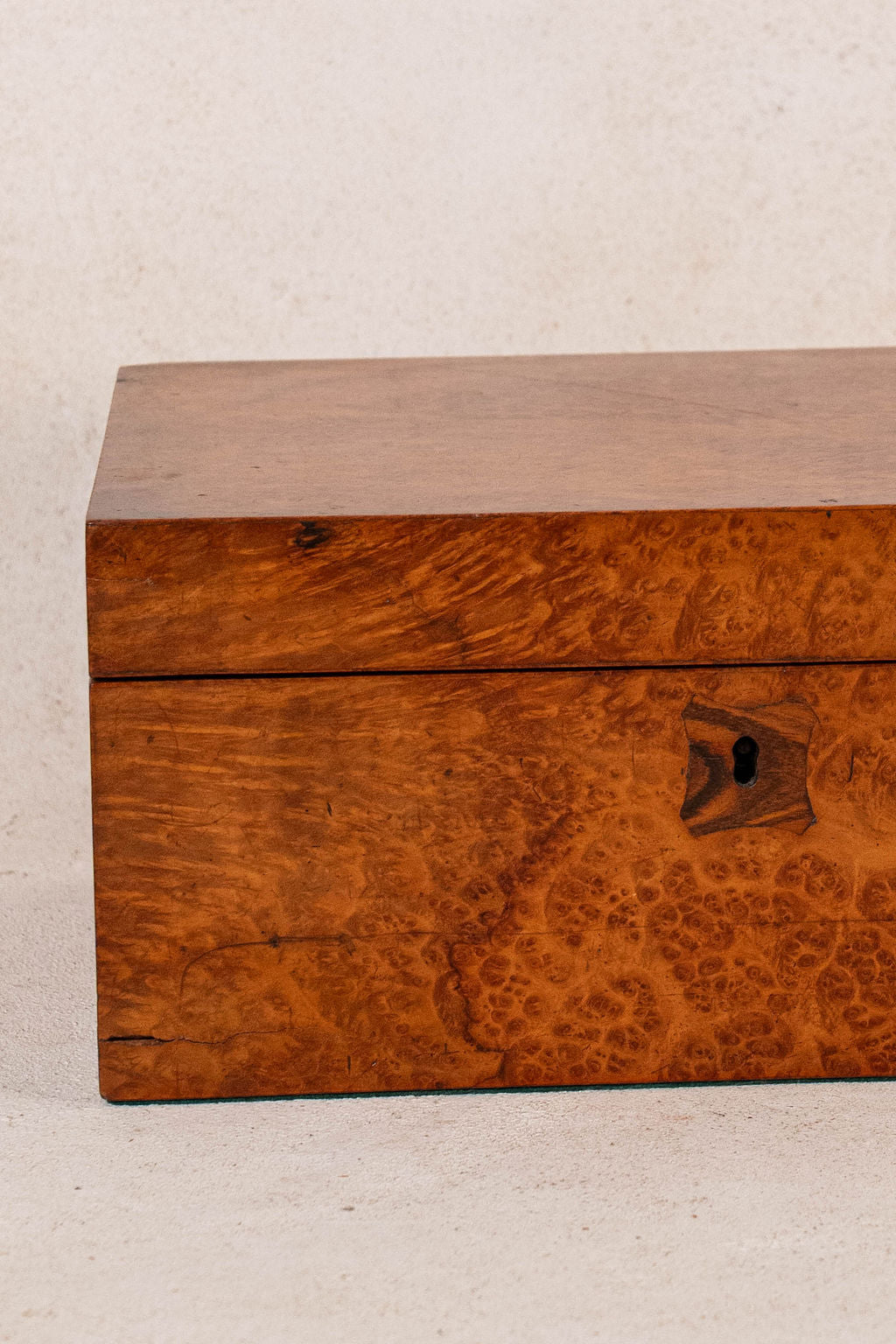 Antique English Burl Walnut Box with Red Painted Interior
