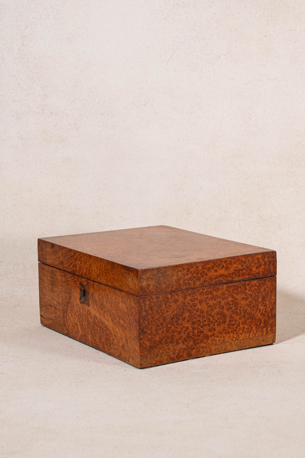 Antique English Burl Walnut Box with Red Painted Interior