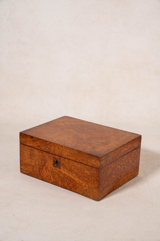 Antique English Burl Walnut Box with Red Painted Interior