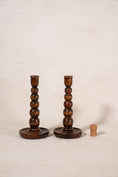 Load image into Gallery viewer, 19th Century English Oak Bobbin Candlesticks
