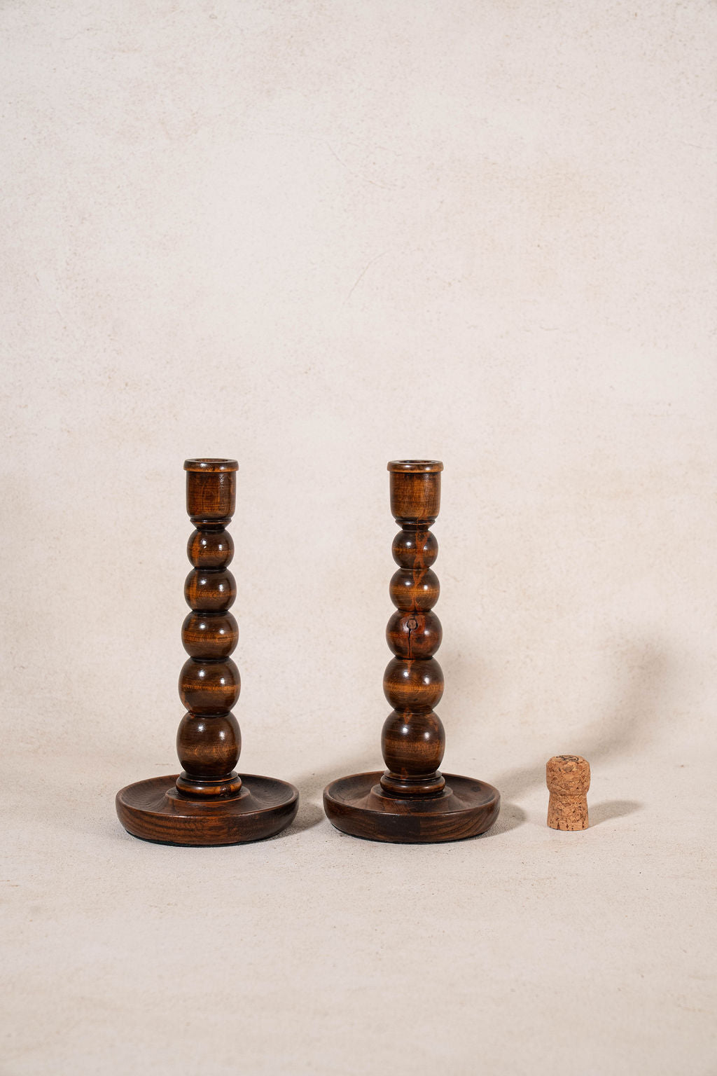 19th Century English Oak Bobbin Candlesticks