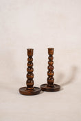 Load image into Gallery viewer, 19th Century English Oak Bobbin Candlesticks
