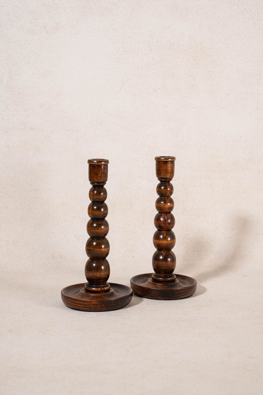19th Century English Oak Bobbin Candlesticks