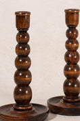 Load image into Gallery viewer, 19th Century English Oak Bobbin Candlesticks
