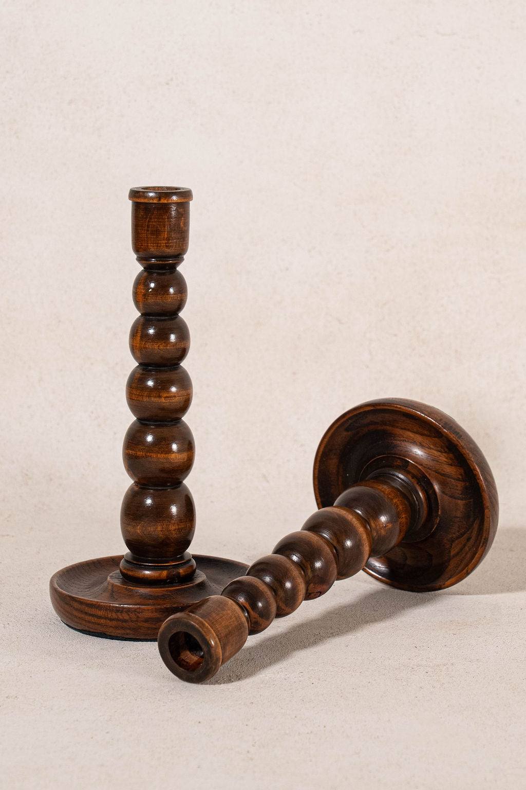 19th Century English Oak Bobbin Candlesticks