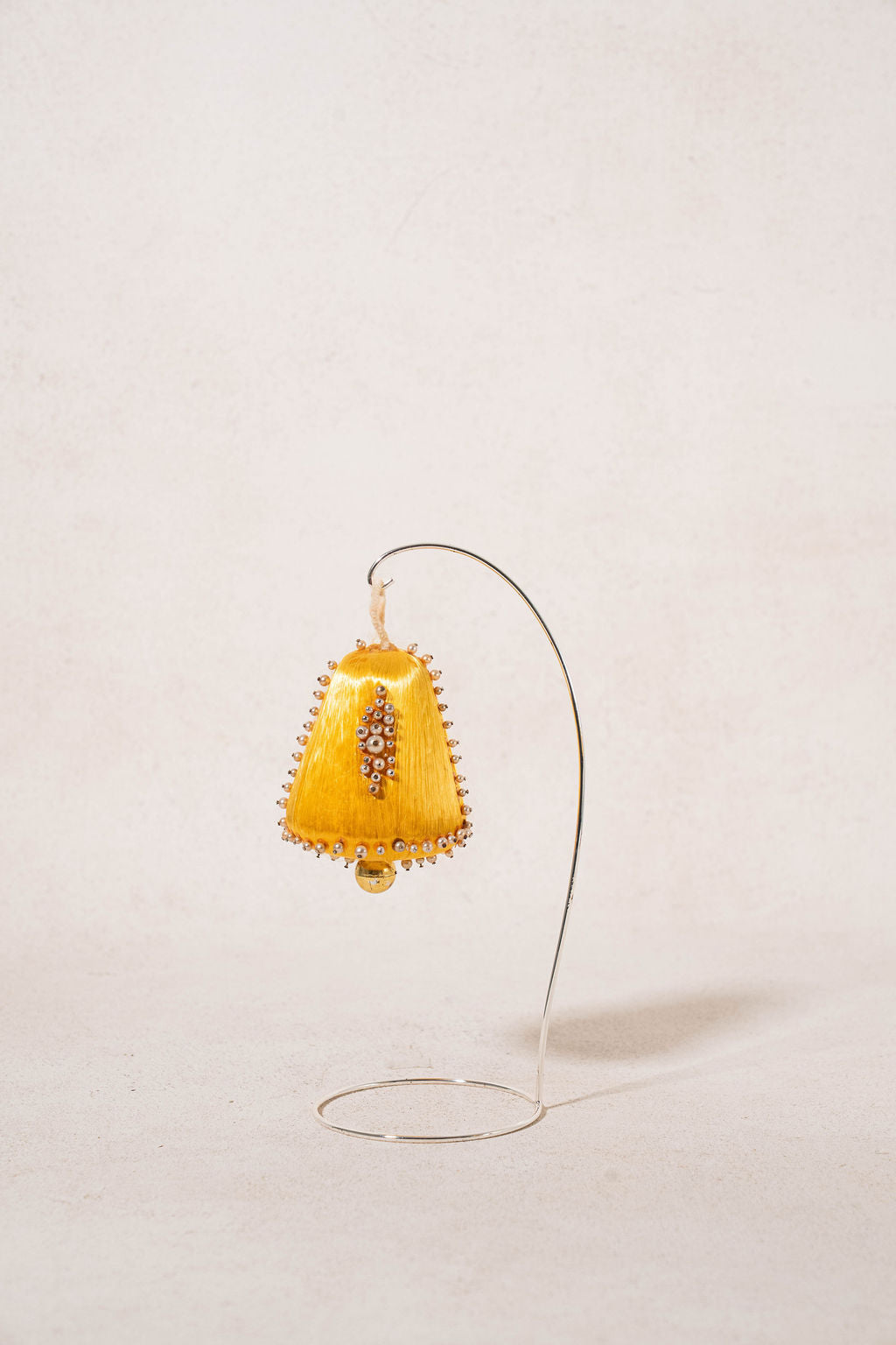 SET of 11 | Vintage Yellow Gold Silk Hand-Embellished Ornaments