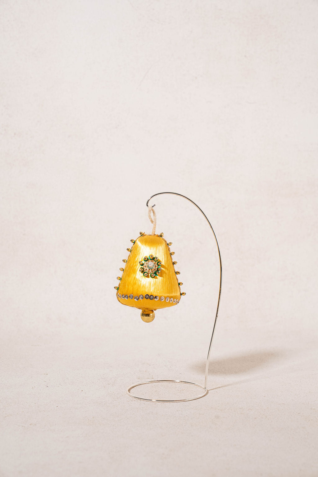 SET of 11 | Vintage Yellow Gold Silk Hand-Embellished Ornaments
