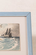 Load image into Gallery viewer, Antique Original Watercolor Seascape with Boat in Vintage Blue Frame
