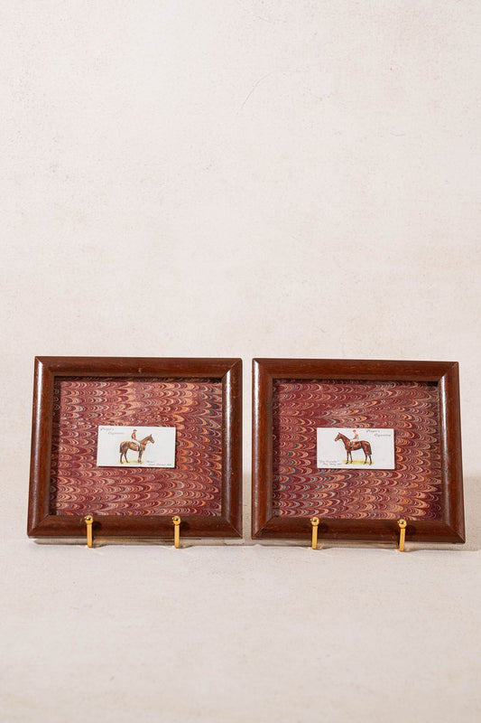 PAIR of Vintage British Collector’s Cigarette Jockey Card | Custom Float Mount on Antique Red Marbled Book in Vintage Frame