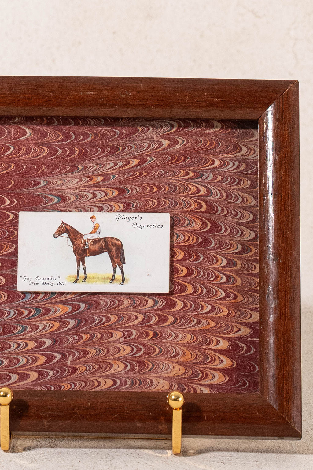 PAIR of Vintage British Collector’s Cigarette Jockey Card | Custom Float Mount on Antique Red Marbled Book in Vintage Frame