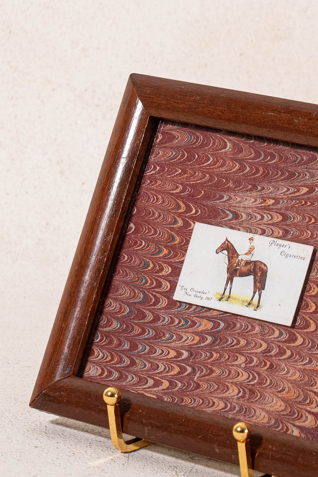 PAIR of Vintage British Collector’s Cigarette Jockey Card | Custom Float Mount on Antique Red Marbled Book in Vintage Frame