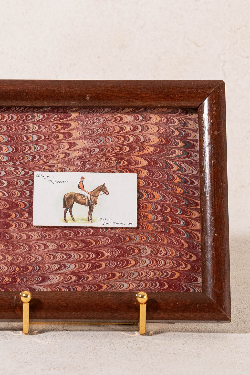 PAIR of Vintage British Collector’s Cigarette Jockey Card | Custom Float Mount on Antique Red Marbled Book in Vintage Frame